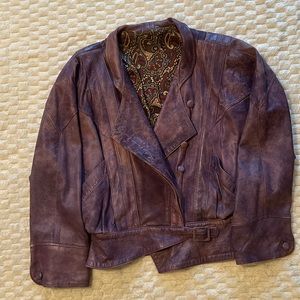 Lavender 80s Leather Jacket; Italian Leather